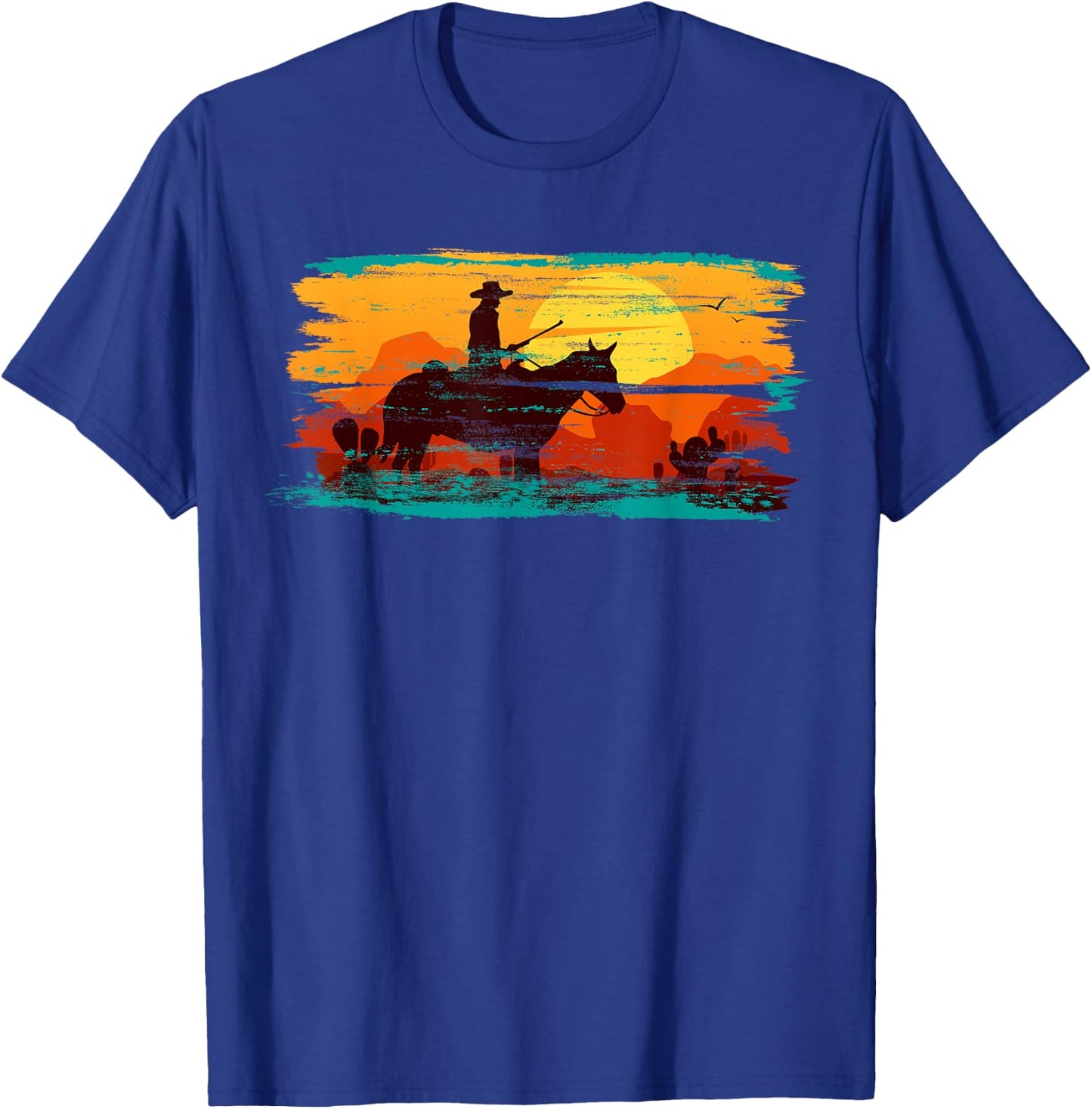 Saddle western cowboy Retro Vintage Western Sunset T-Shirt - T-Shirt | Royal