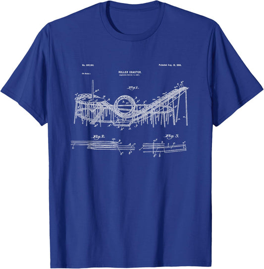 Vintage Wooden Roller Coaster Blueprint Shirt - Crazy Scary T-Shirt - T-Shirt | Royal