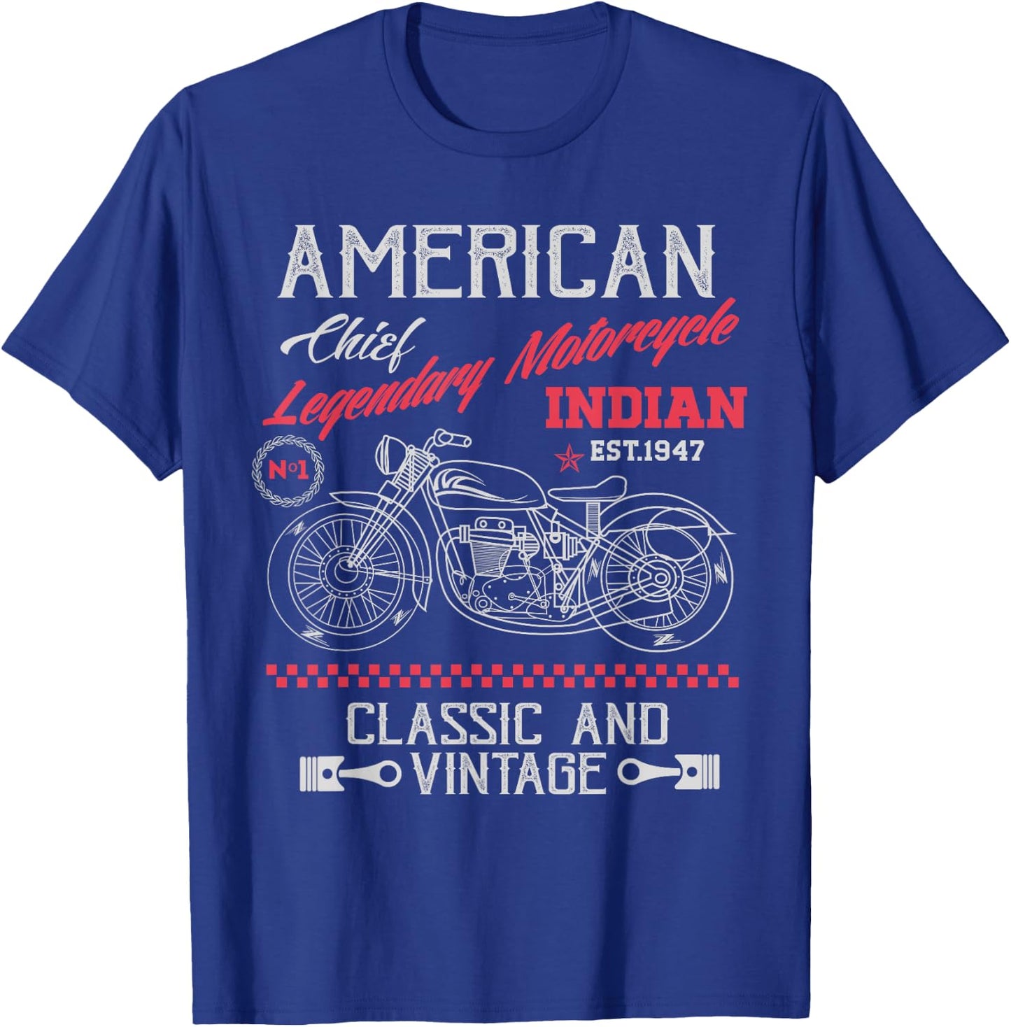 Vintage American Motorcycle Indian Old Bikers T-Shirt - T-Shirt | Royal