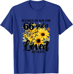Blessed By God For 66 Years Loved Sunflower 66th Birthday T-Shirt - T-Shirt | Royal