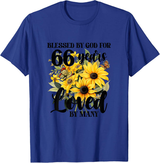 Blessed By God For 66 Years Loved Sunflower 66th Birthday T-Shirt - T-Shirt | Royal