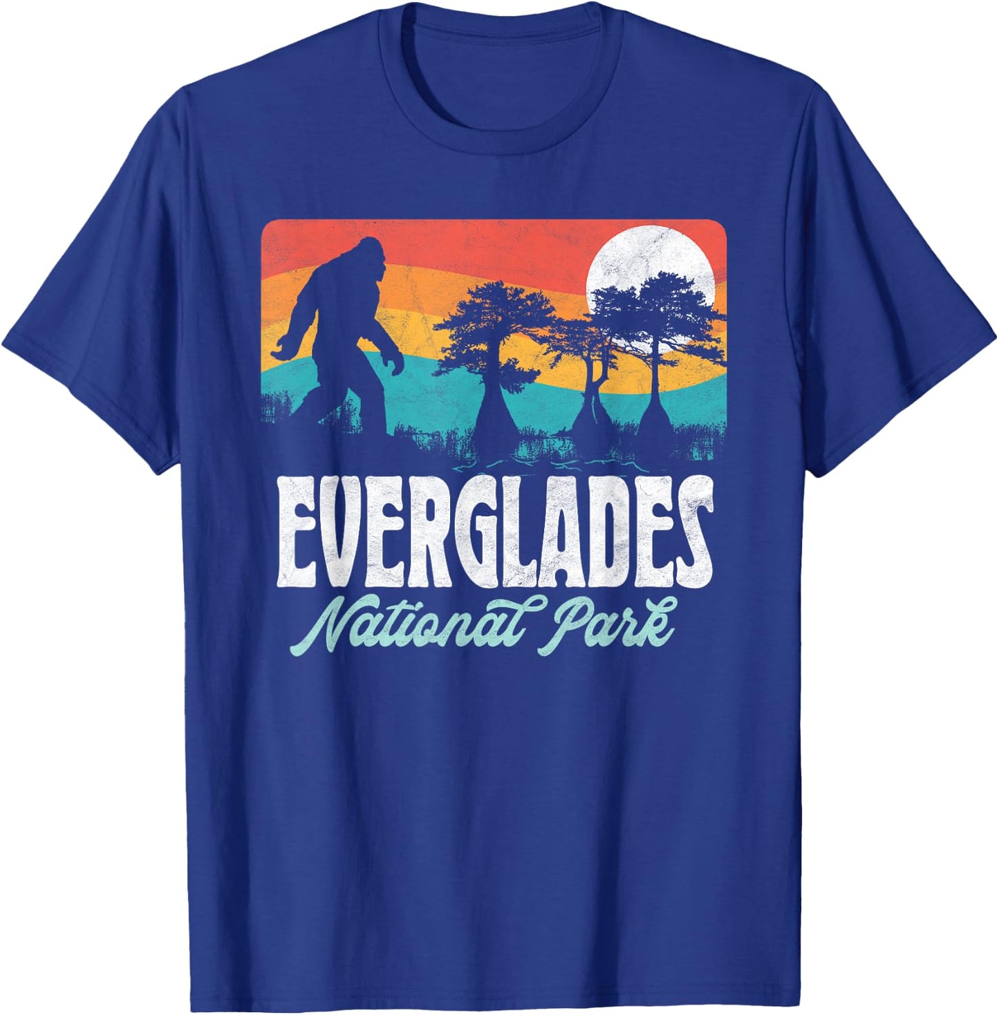 Everglades National Park Florida Bigfoot Swamp Ape & Trees T-Shirt - T-Shirt | Royal