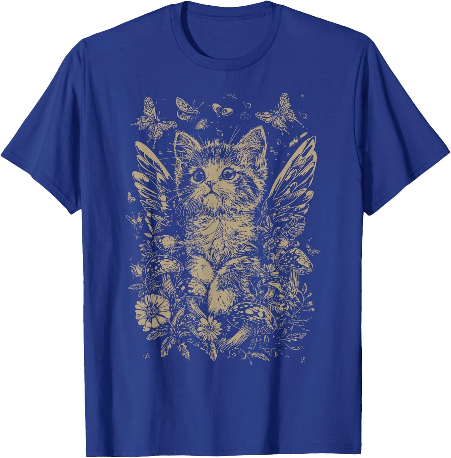 Cute Fairycore Floral Cat Aesthetic Girls Women Fairy Cat T-Shirt - T-Shirt | Royal