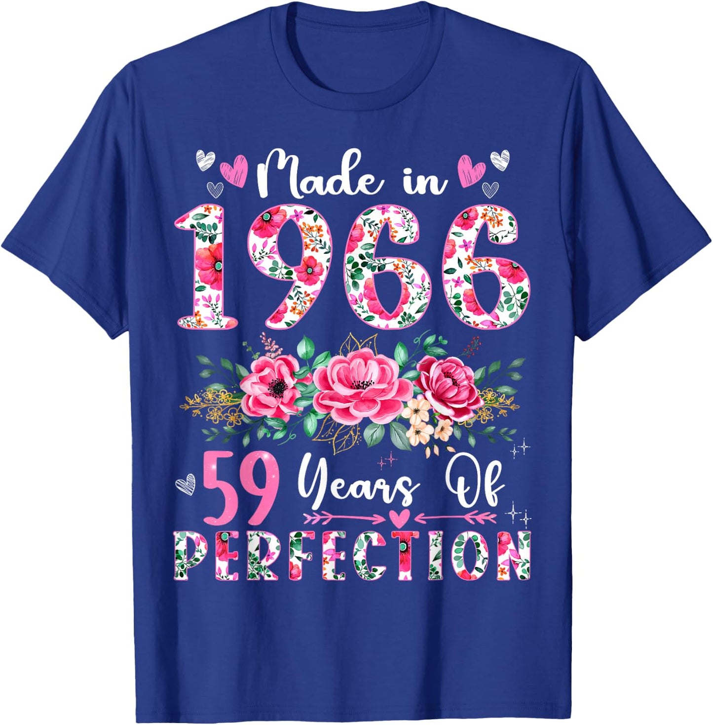 59 Year Old Made In 1966 Floral 59th Birthday Women T-Shirt - T-Shirt | Royal