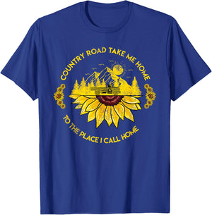 Farm Sunflower Road Take Me Home Country Funny Farmer Gift T-Shirt - T-Shirt | Royal