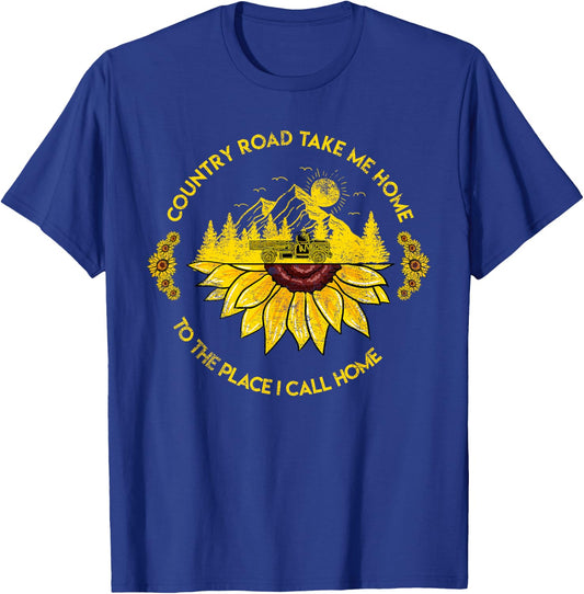 Farm Sunflower Road Take Me Home Country Funny Farmer Gift T-Shirt - T-Shirt | Royal