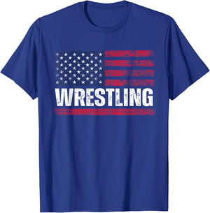 US Flag Wrestling American Flag Wrestling Wrestle Vintage T-Shirt - T-Shirt | Royal