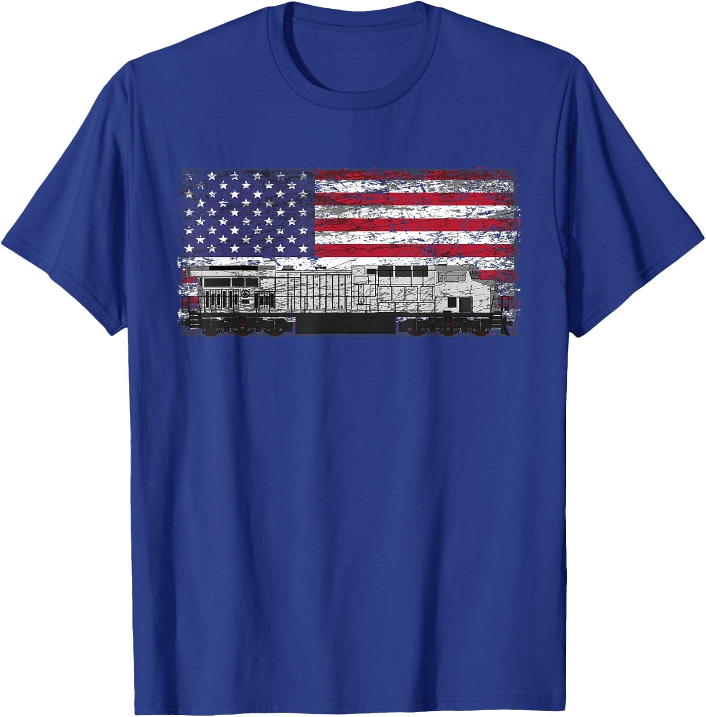 Train Railroad American Flag T Shirt T-Shirt - T-Shirt | Royal