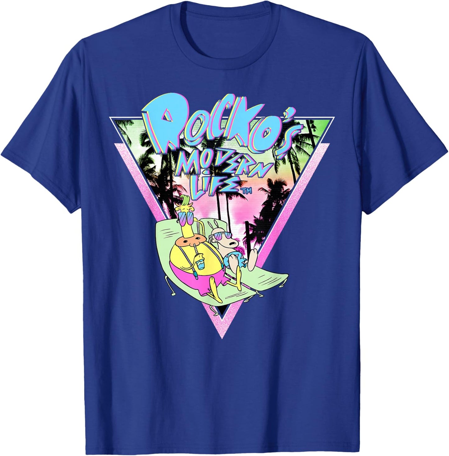 Rocko's Modern Life Tanning Retro Palm Trees Graphic T-Shirt - T-Shirt | Royal