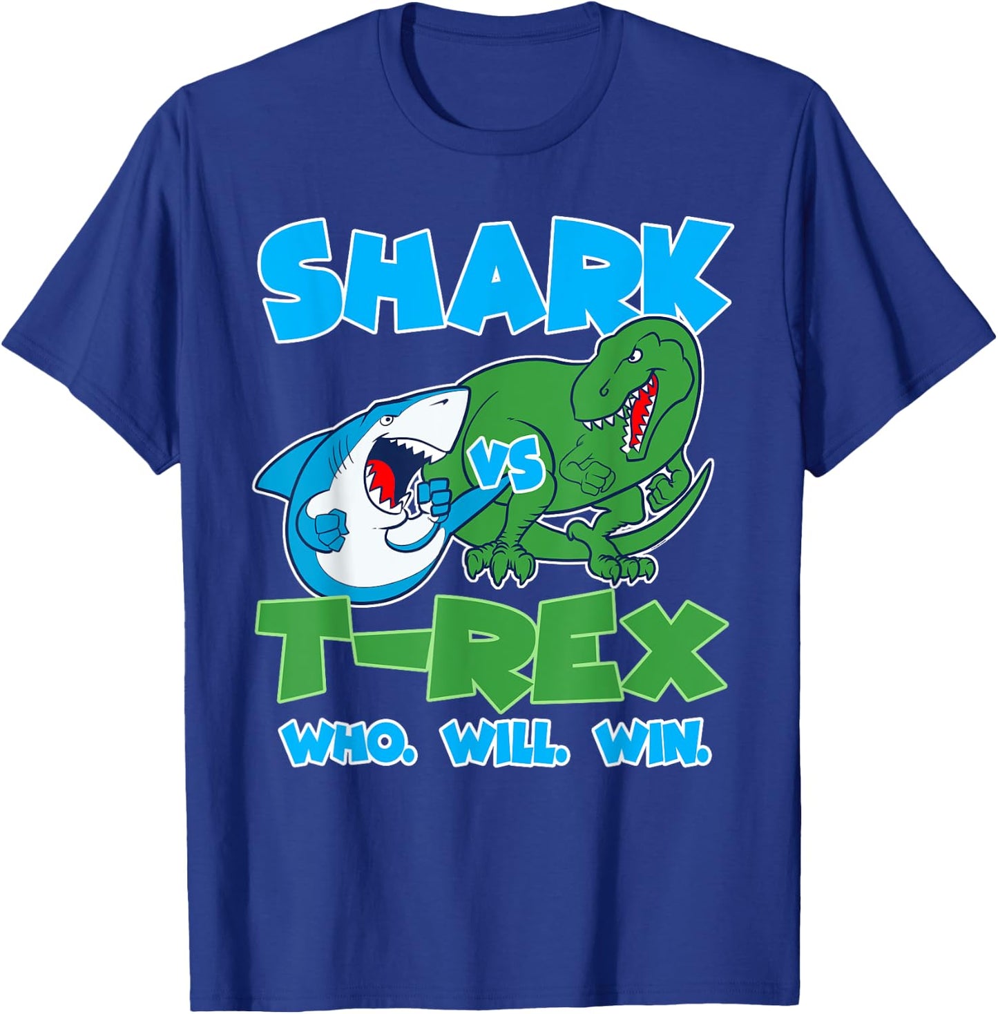 Funny Shark vs T-Rex Who Will Win great for kids T-Shirt - T-Shirt | Royal