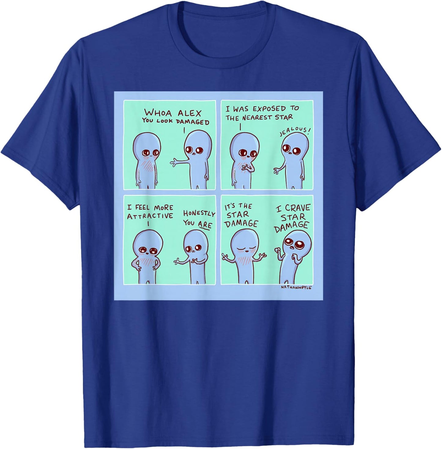 Threadless Nathan W. Pyle Strange Planet Star Damage Graphic T-Shirt - T-Shirt | Royal