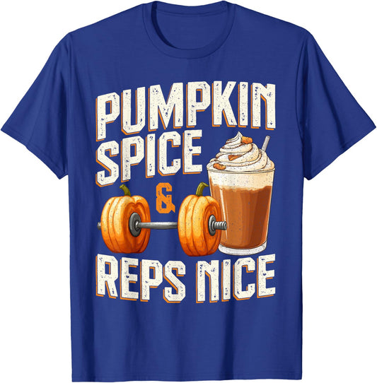 Pumpkin Spice & Reps Nice Pumpkin Fall Thanksgiving Gym T-Shirt - T-Shirt | Royal