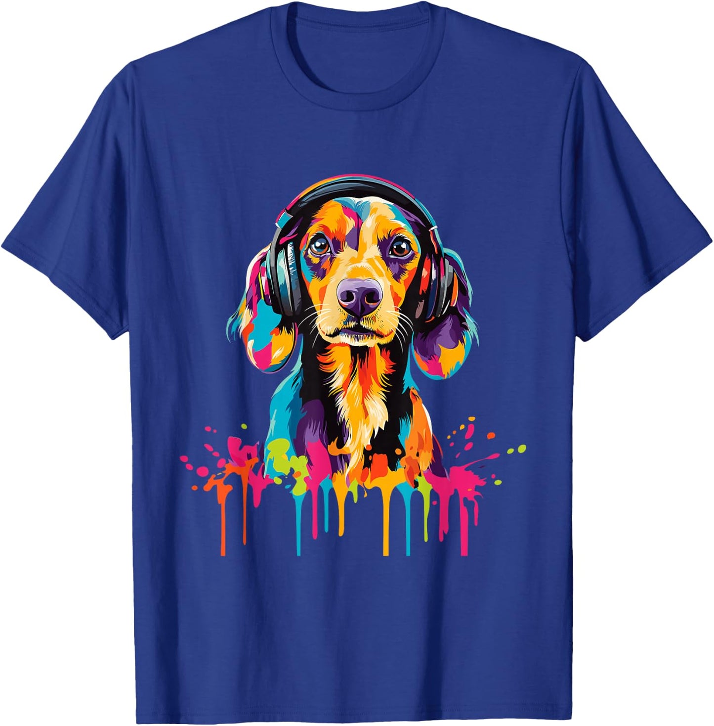 Dachshund Lover Wearing Headphones Funny Dachshund T-Shirt - T-Shirt | Royal