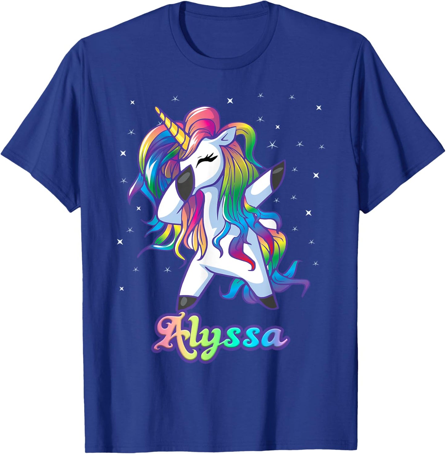 ALYSSA Name Personalized Custom Rainbow Unicorn Dabbing T-Shirt - T-Shirt | Royal