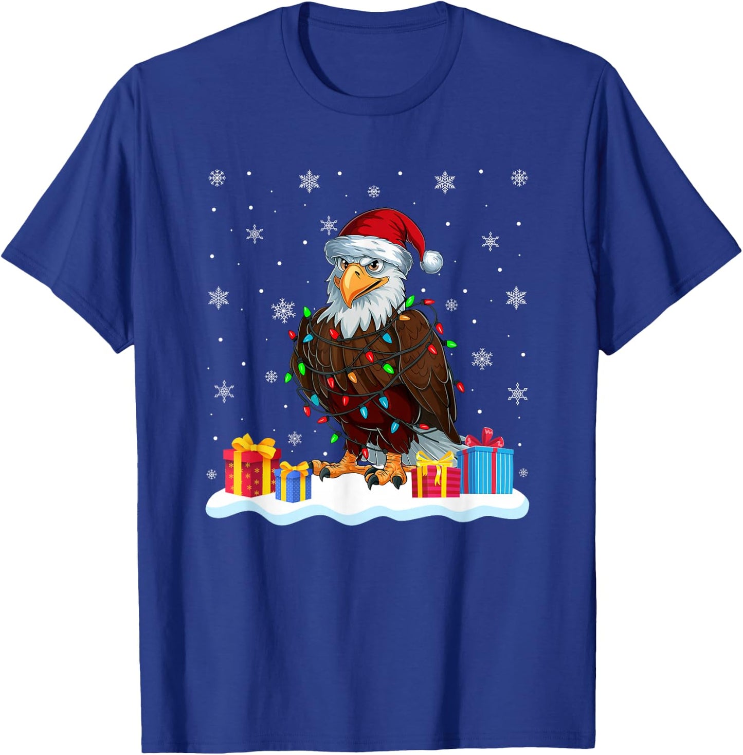 Eagle Santa Hat Christmas Tree Light Xmas Pajama T-Shirt - T-Shirt | Royal