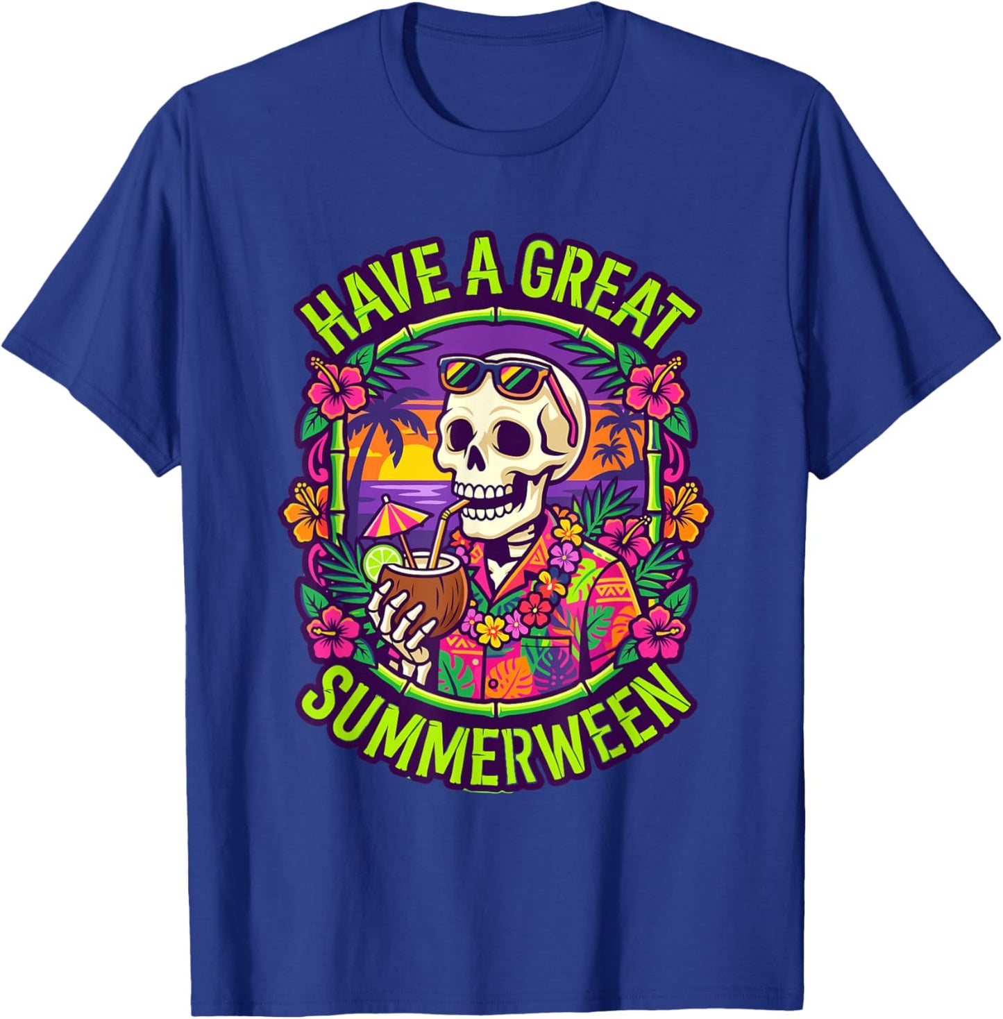 Vintage Retro Skeleton Have A Great Summerween T-Shirt - T-Shirt | Royal