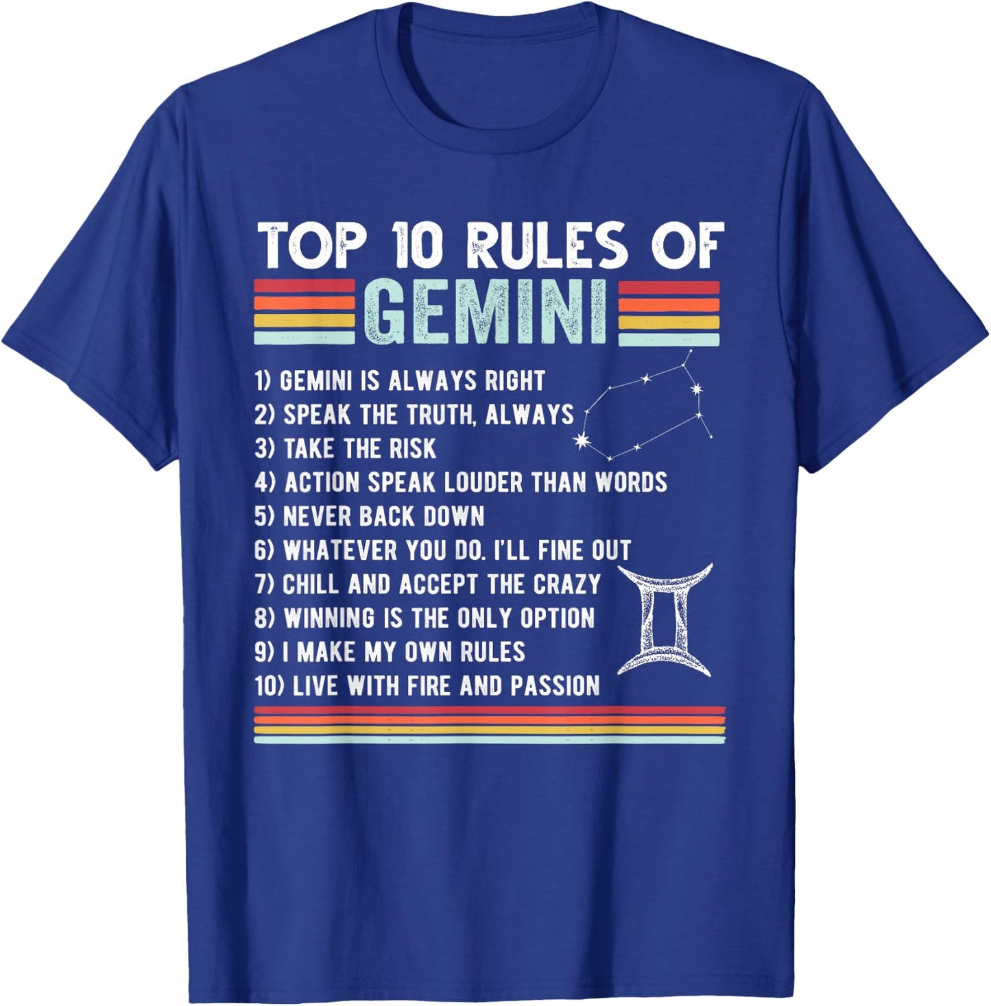Retro Gemini Zodiac Sign Rules Astrology May June Birthday T-Shirt - T-Shirt | Royal