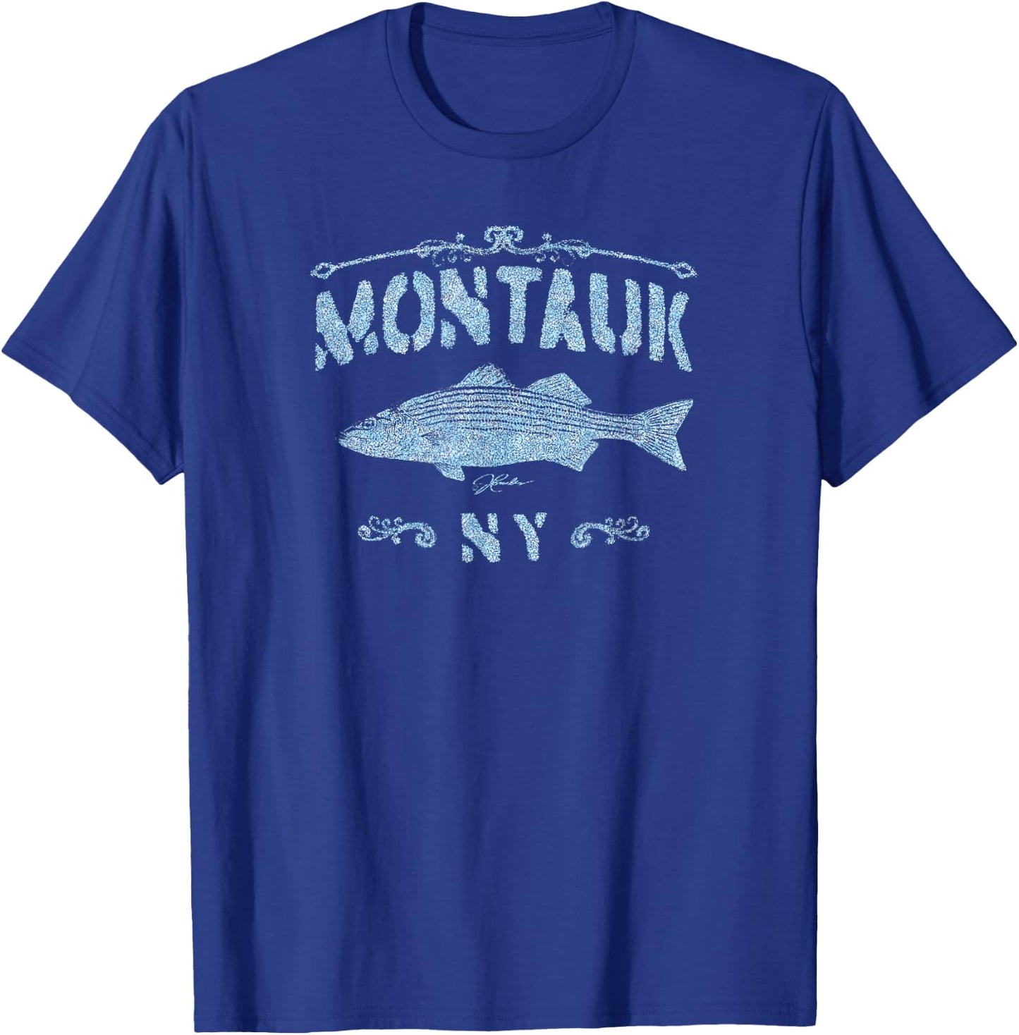 JCombs: Montauk, NY, Striped Bass (Distressed) T-Shirt - T-Shirt | Royal