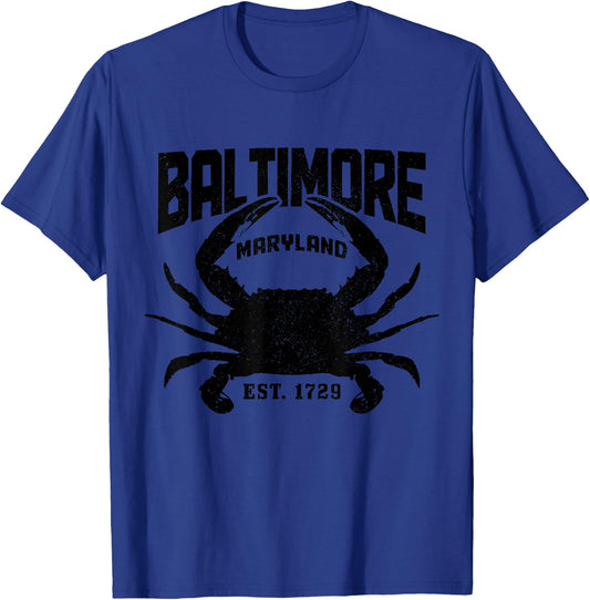 Baltimore Maryland Est. 1729 Pride Blue Crab Vintage T-Shirt - T-Shirt | Royal