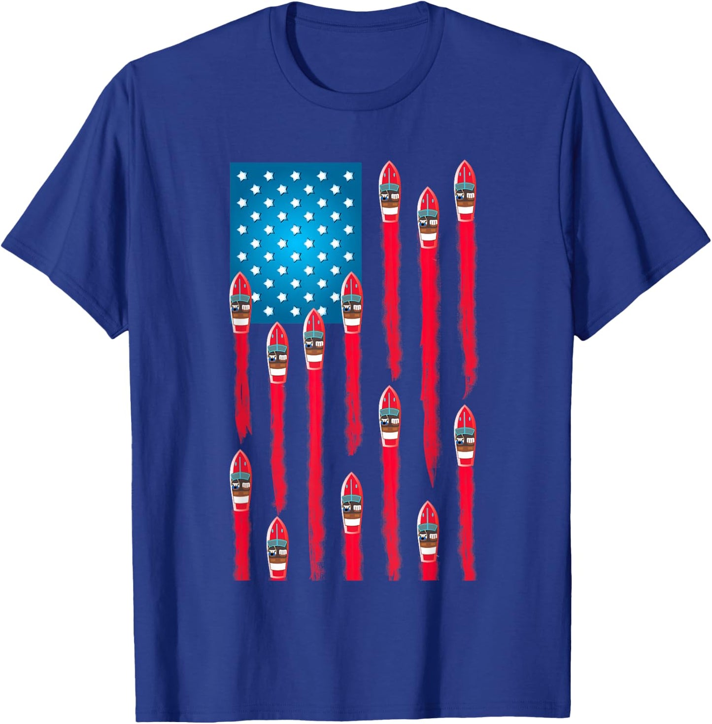 Speed Boat Flag Design, Patriotic American Flag T-Shirt - T-Shirt | Royal