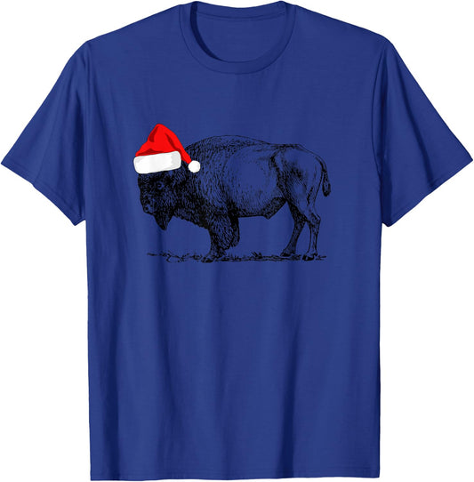 Buffalo Bison Christmas: Buffalo in Santa Hat T-Shirt - T-Shirt | Royal