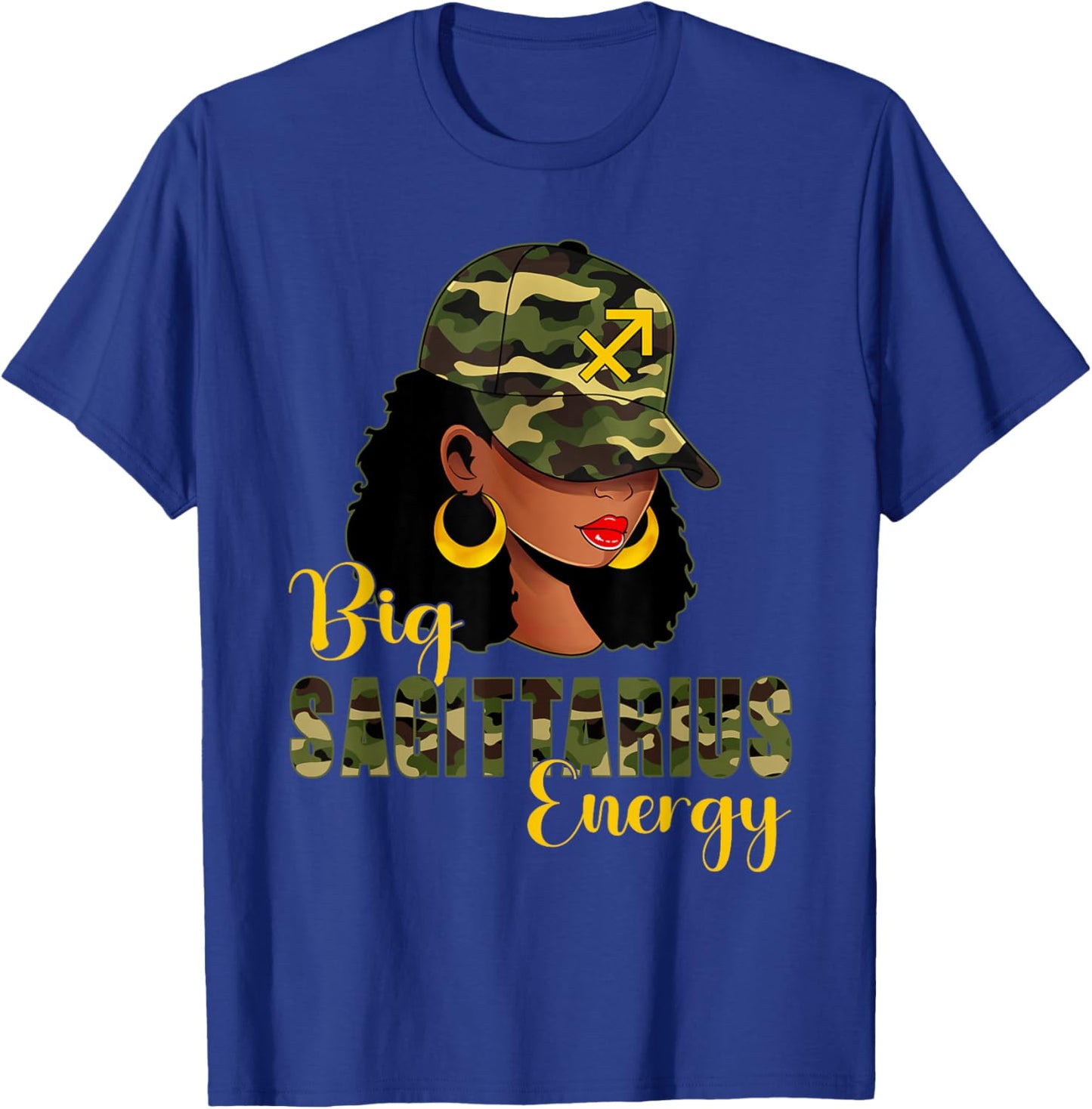 Big Sagittarius Energy Camouflage Black Woman Cap Zodiac T-Shirt - T-Shirt | Royal