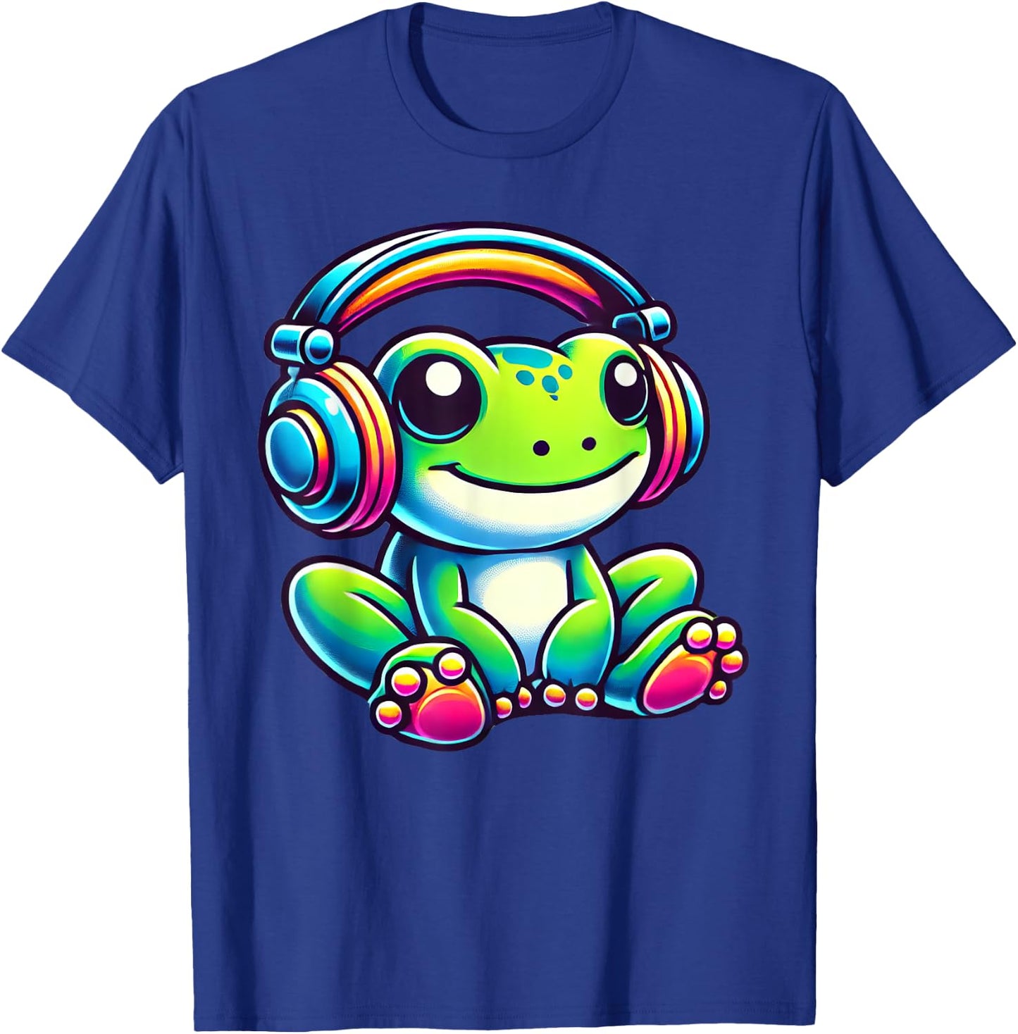 Cute Frog Wearing Headphones T-Shirt - T-Shirt | Royal