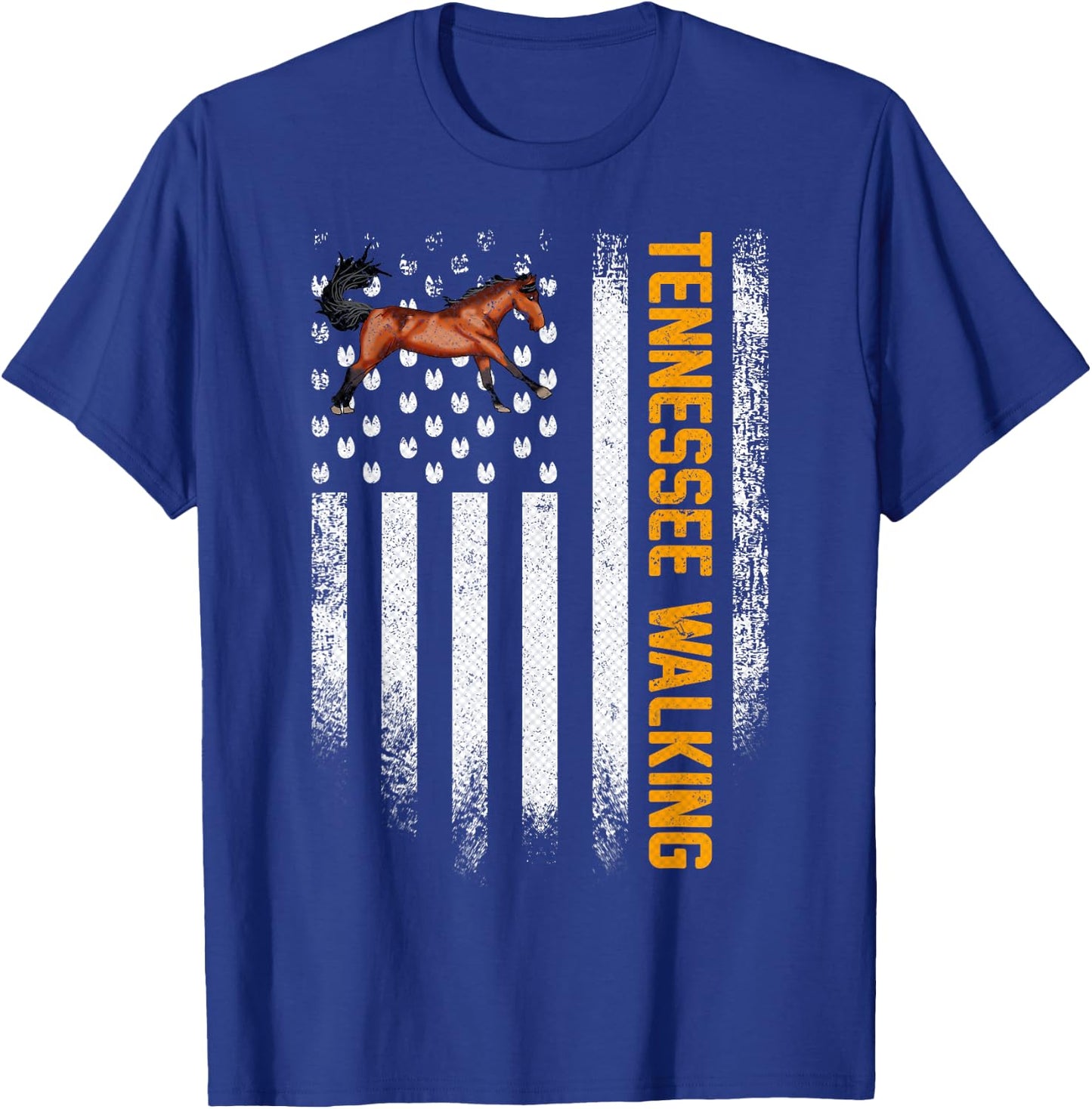 Vintage USA American Flag Tennessee Walking Horse Funny Gift T-Shirt - T-Shirt | Royal