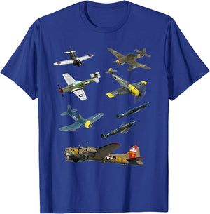 WW2 Planes Warbirds P51 Mustang Spitfire Messerschmitt T-Shirt - T-Shirt | Royal