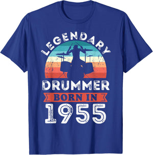 Legendary Drummer born 1955 70th Birthday Gifts Drumming T-Shirt - T-Shirt | Royal
