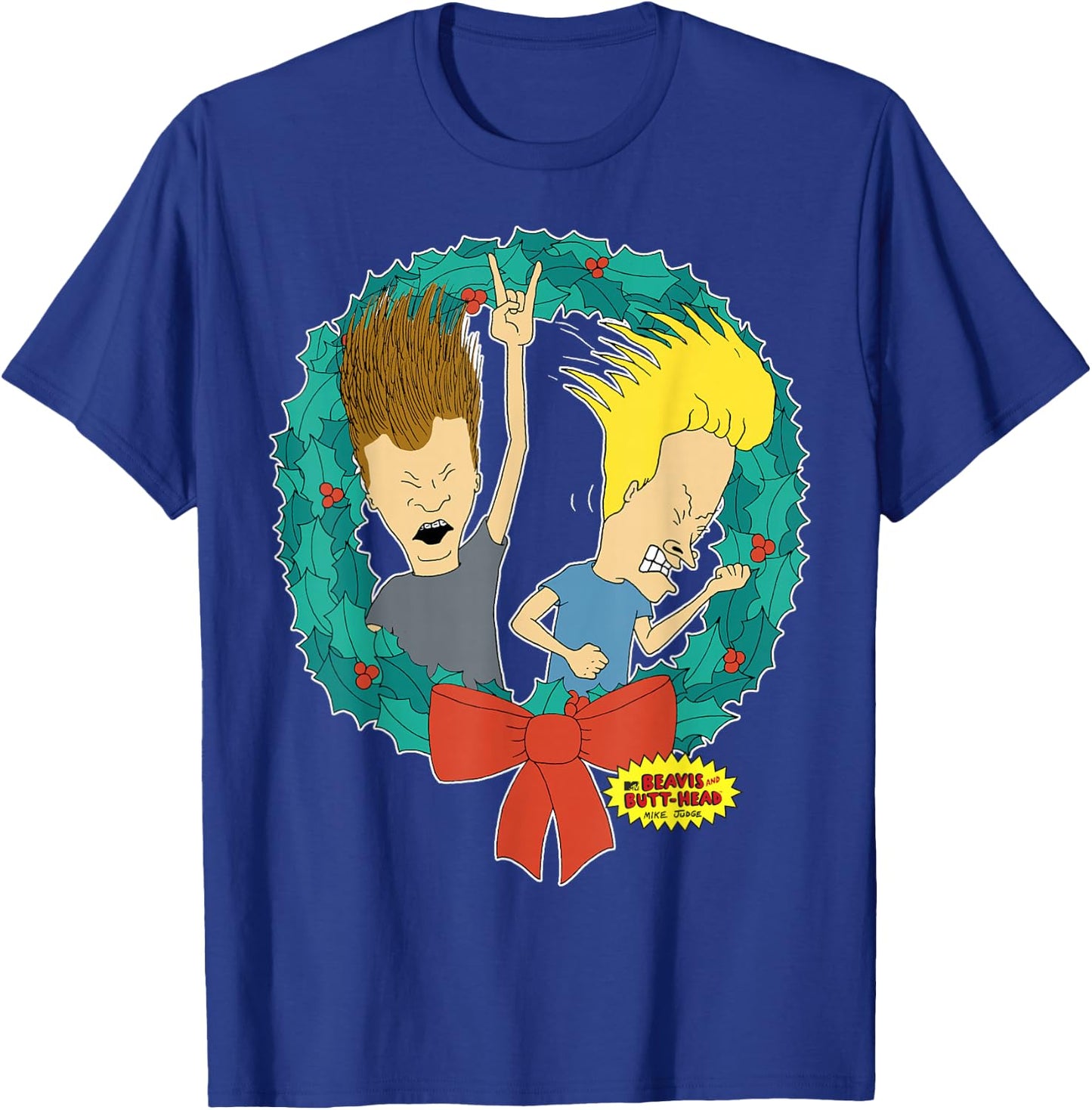 Beavis and Butt-Head Rock And Roll Wreath Christmas T-Shirt - T-Shirt | Royal