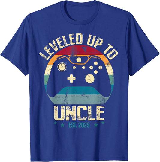 I Leveled Up To Uncle 2025 Promoted To First Time New Uncle T-Shirt - T-Shirt | Royal