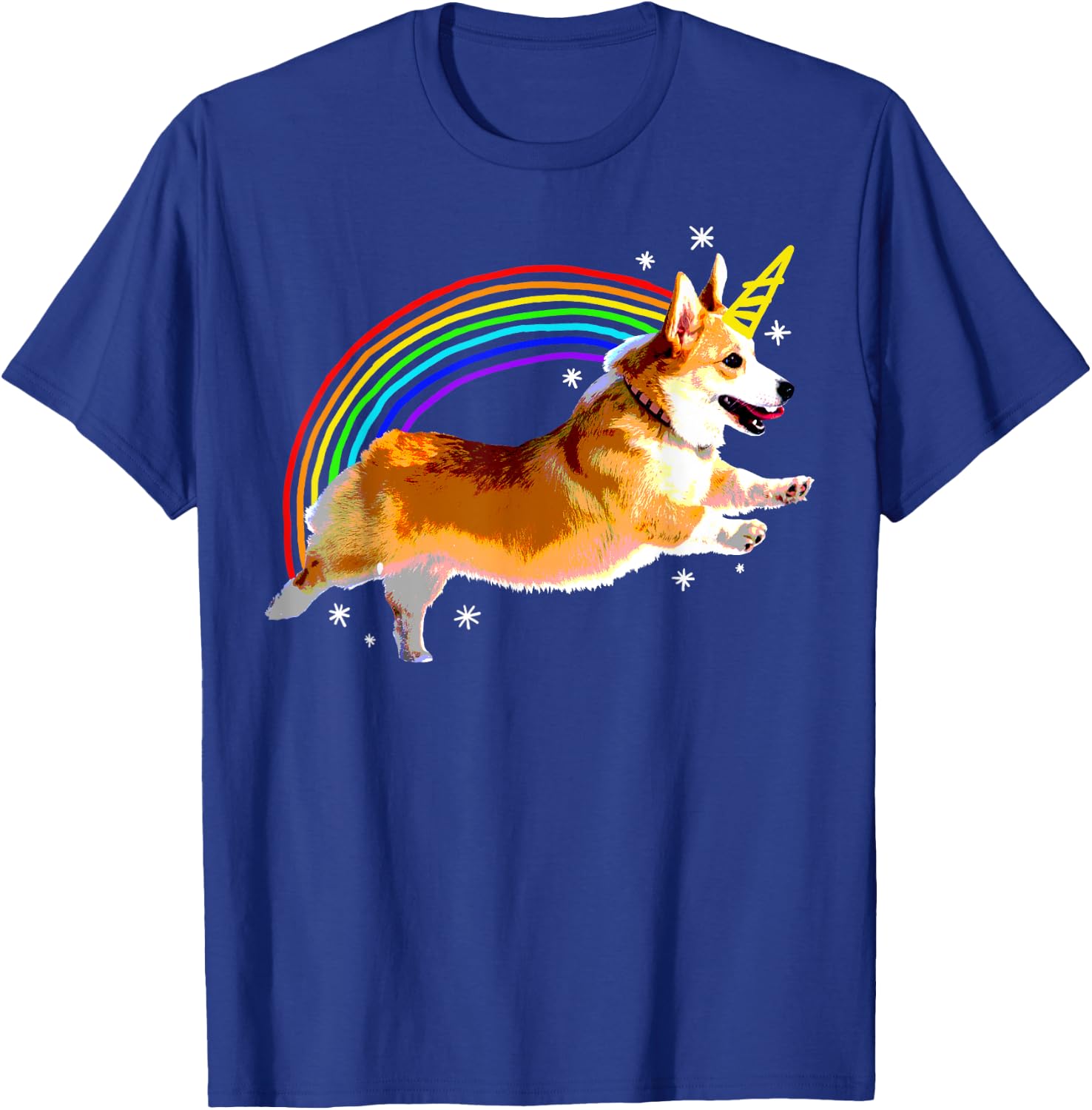Unicorn Corgi Rainbow Doodle Funny T-Shirt - T-Shirt | Royal