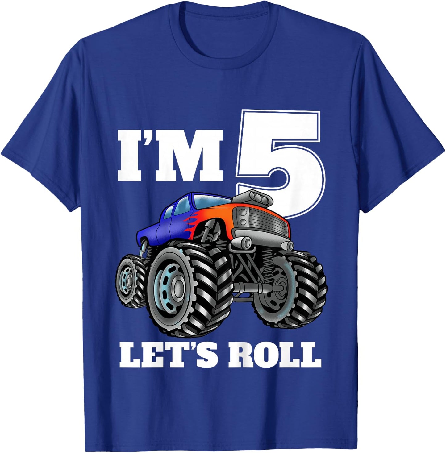 Kids Monster Truck 5th Birthday Boy 5 Five Year Old T-Shirt - T-Shirt | Royal