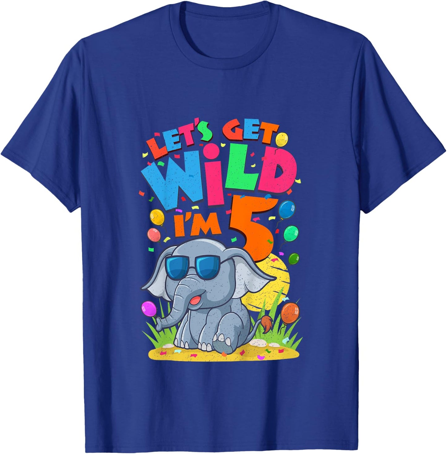 Kids Elephant Birthday Party 5 Year Old Boy 5th BDay Jungle Zoo T-Shirt - T-Shirt | Royal