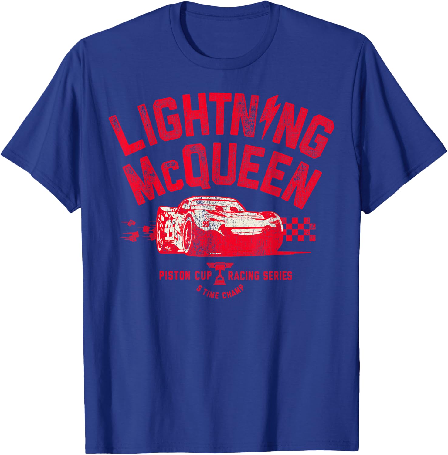 Disney Pixar Cars 3 Lightning McQueen Racing Vintage Badge T-Shirt - T-Shirt | Royal