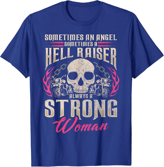 Biker Bitch Gift Motorcycle Angel Bright Raiser Strong Woman T-Shirt - T-Shirt | Royal