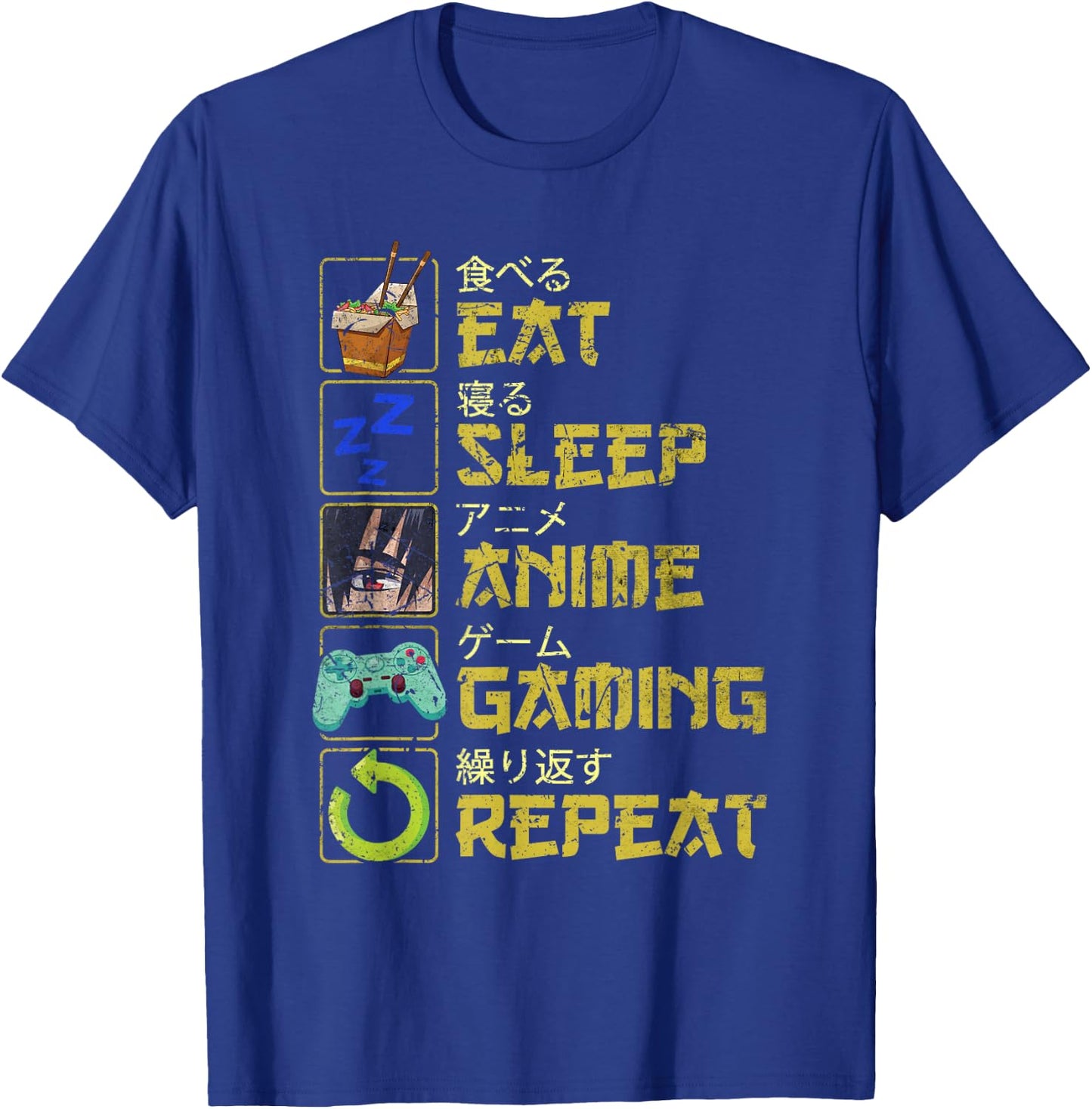 Vintage Eat Sleep Anime Gaming Repeat Kawaii Otaku Manga T-Shirt - T-Shirt | Royal