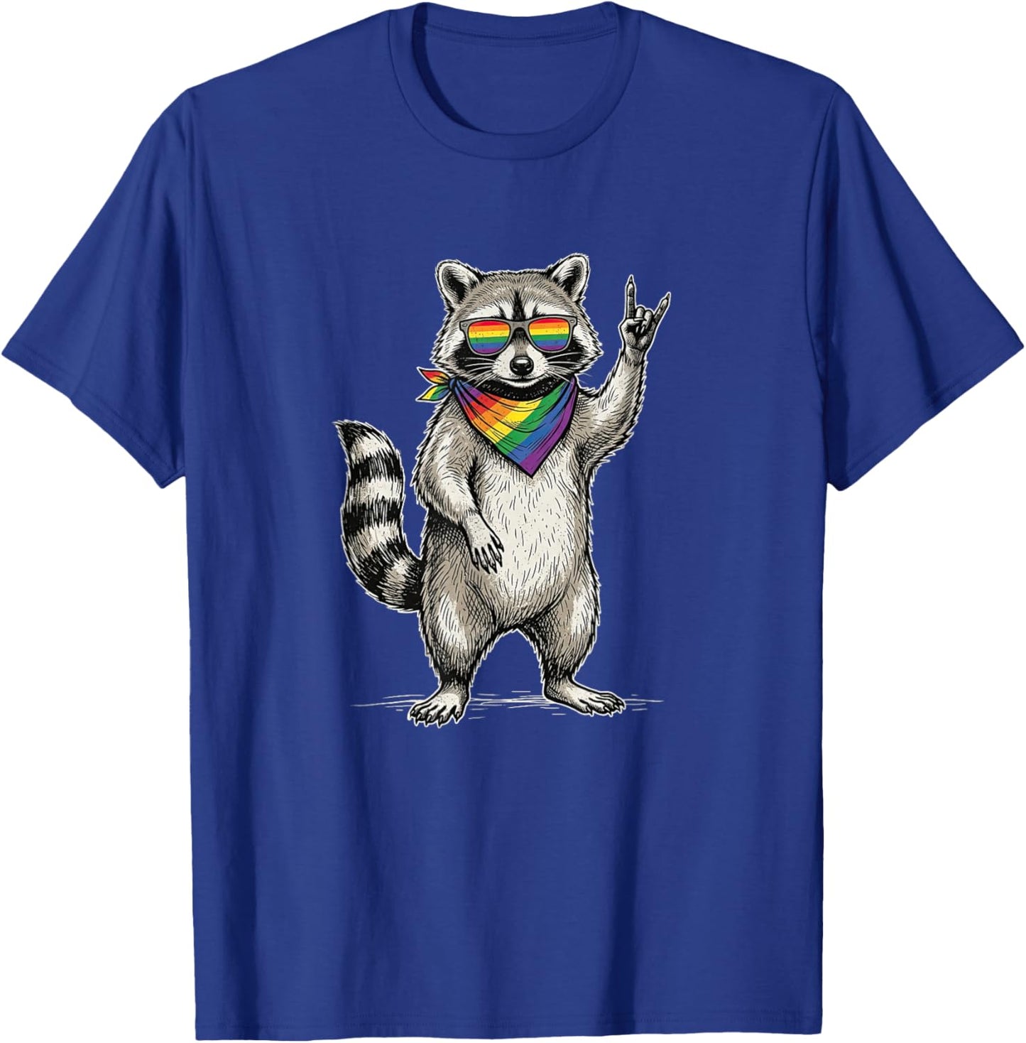 Rock Hand Raccoon Rainbow Flag LGBTQ Pride Month Men Women T-Shirt - T-Shirt | Royal