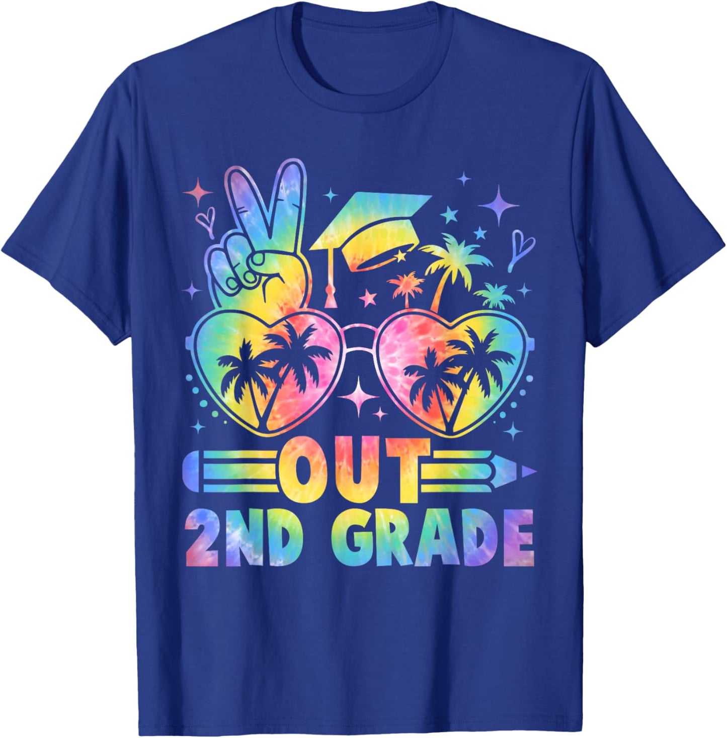 Peace Out Second Grade Cute Tie Dye Last Day Of 2nd Grade T-Shirt - T-Shirt | Royal