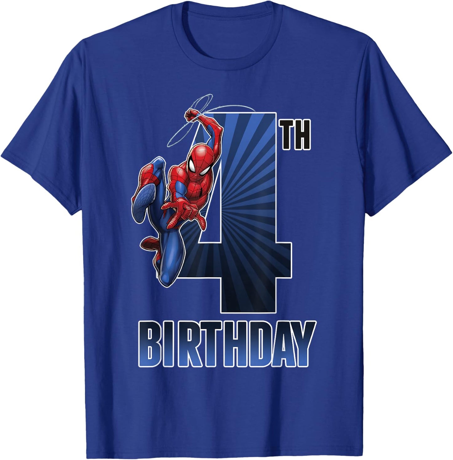 Marvel Spider-Man Swinging 4th Birthday Graphic Small T-Shirt - T-Shirt | Royal