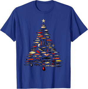 Retro Fishing Lure Christmas Tree Fishermen Fishmas Pajama T-Shirt - T-Shirt | Royal