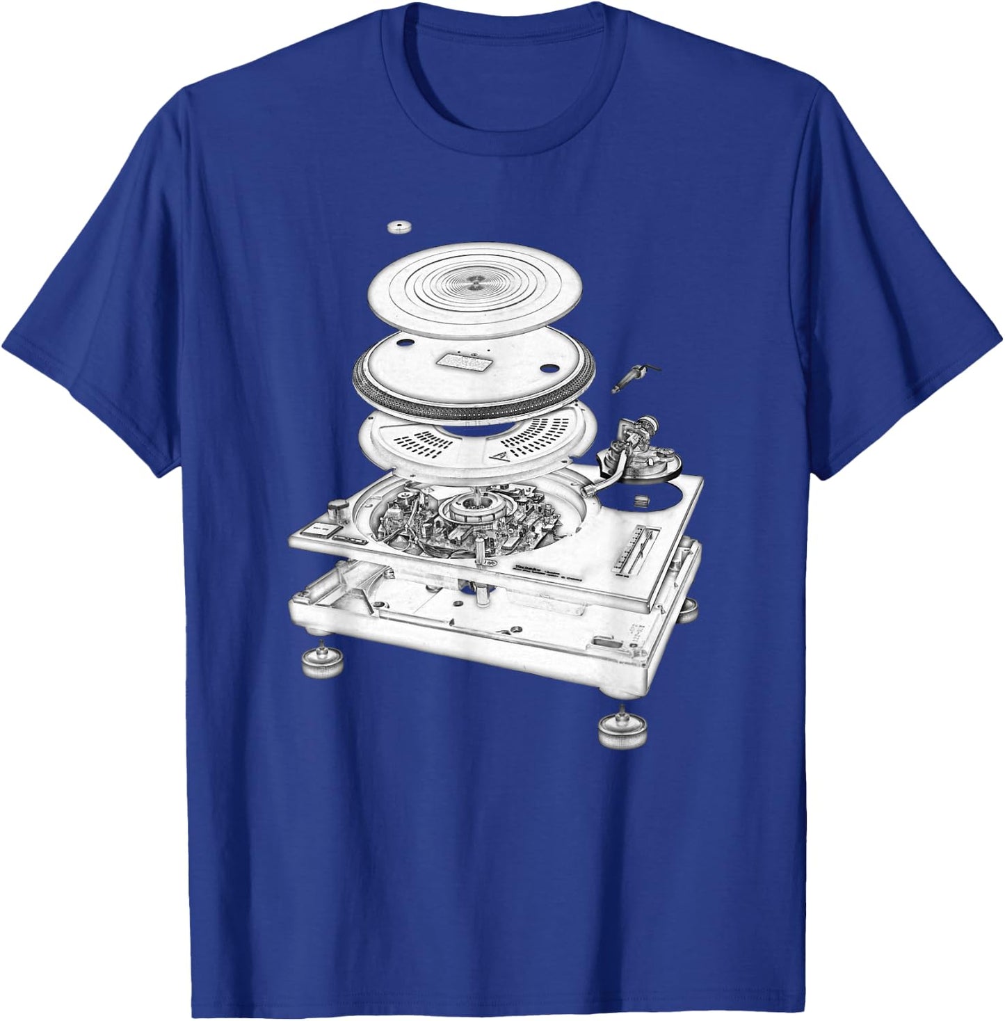 DJ Turntable 1210 MK2 Exploded Blueprint Design Small T-Shirt - T-Shirt | Royal