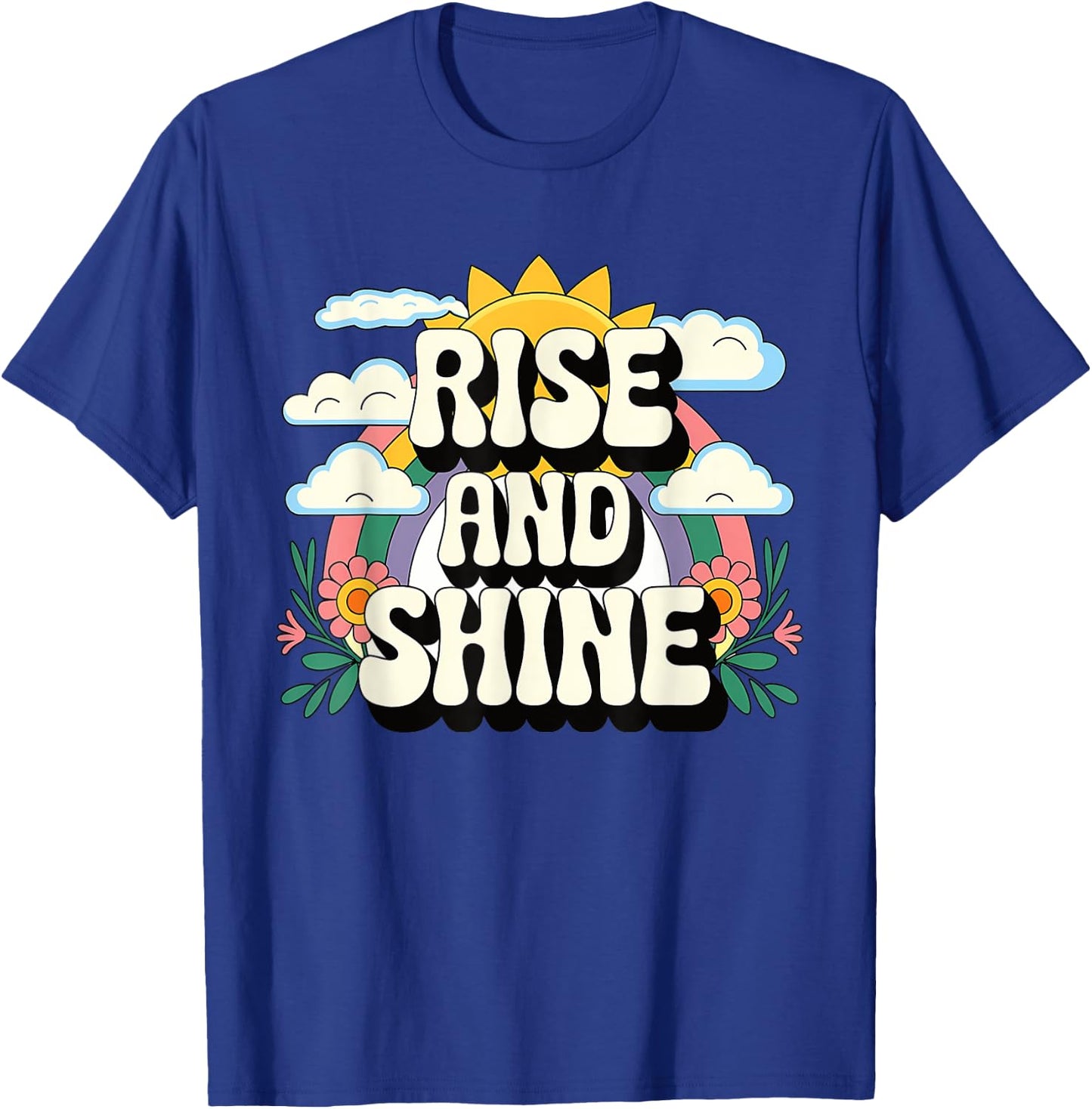 Rise and Shine Retro 70s Sun Rainbow Cute Boho Aesthetic T-Shirt - T-Shirt | Royal
