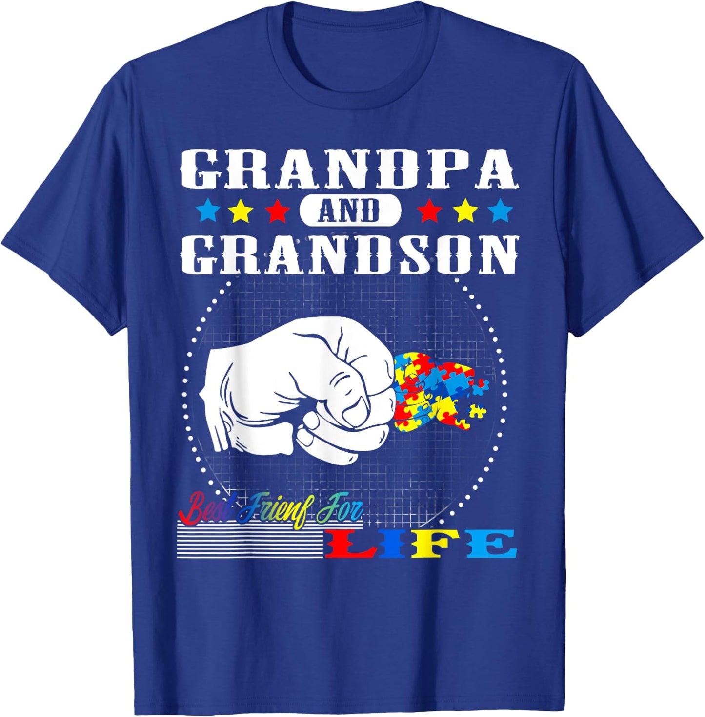 Autism Awareness Grandpa Grandson Best Friend for Life Gift T-Shirt - T-Shirt | Royal