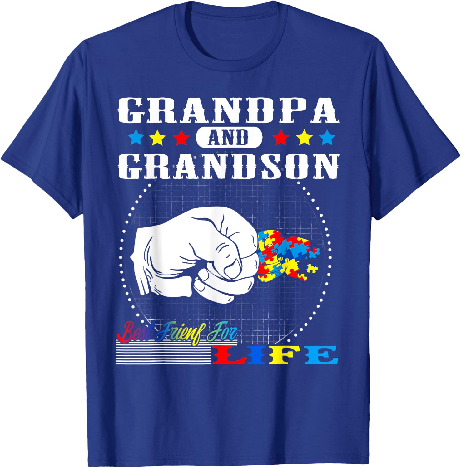 Autism Awareness Grandpa Grandson Best Friend for Life Gift T-Shirt - T-Shirt | Royal