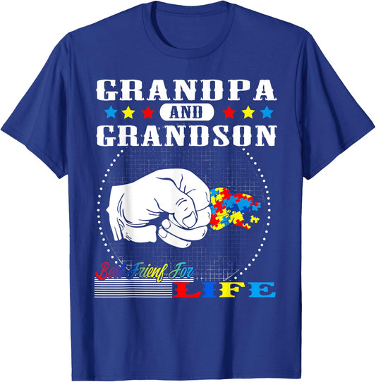 Autism Awareness Grandpa Grandson Best Friend for Life Gift T-Shirt - T-Shirt | Royal