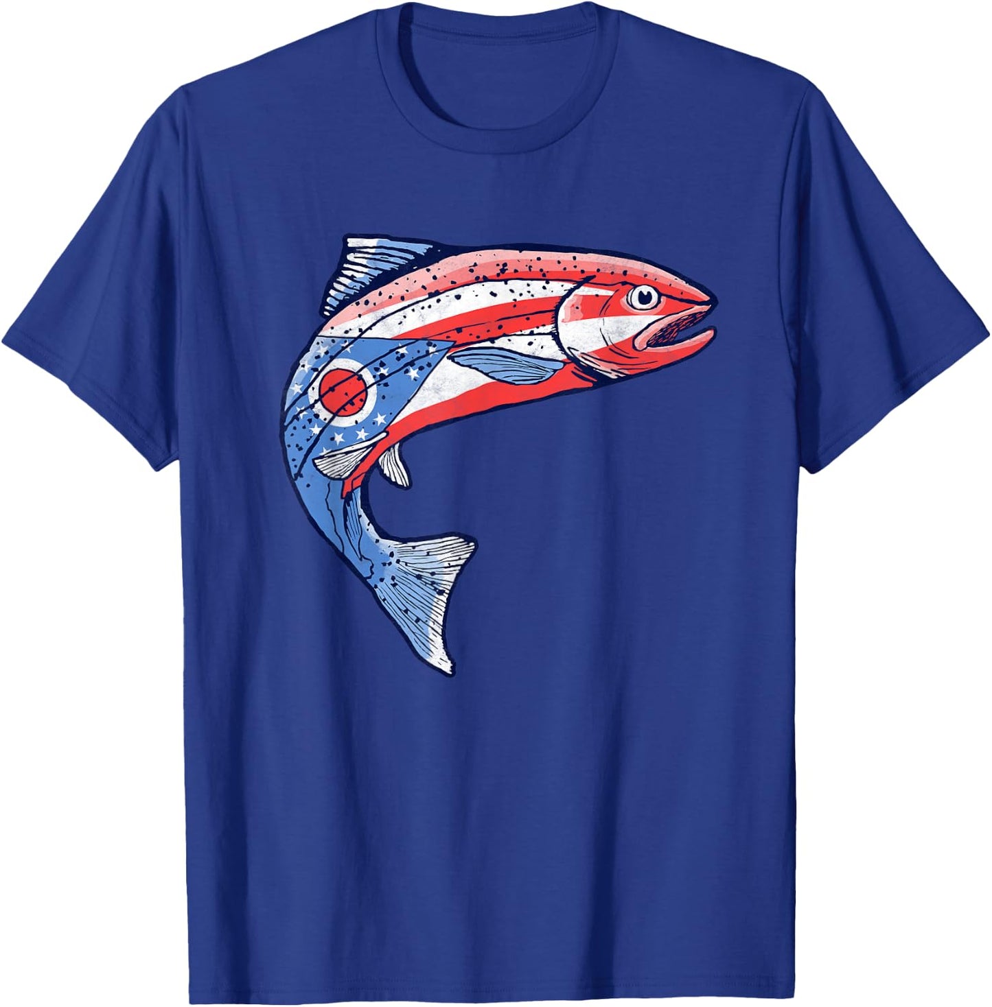 Retro Ohio Flag Trout Vintage Fly Fishing Graphic Design T-Shirt - T-Shirt | Royal