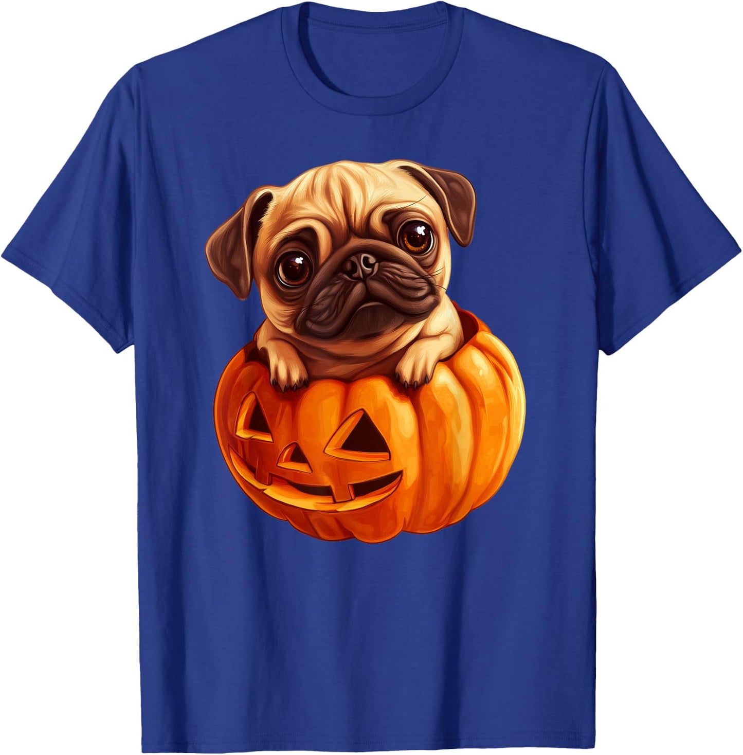 Pug in Pumpkin Halloween Pugkin | Cute Pug Halloween T-Shirt - T-Shirt | Royal