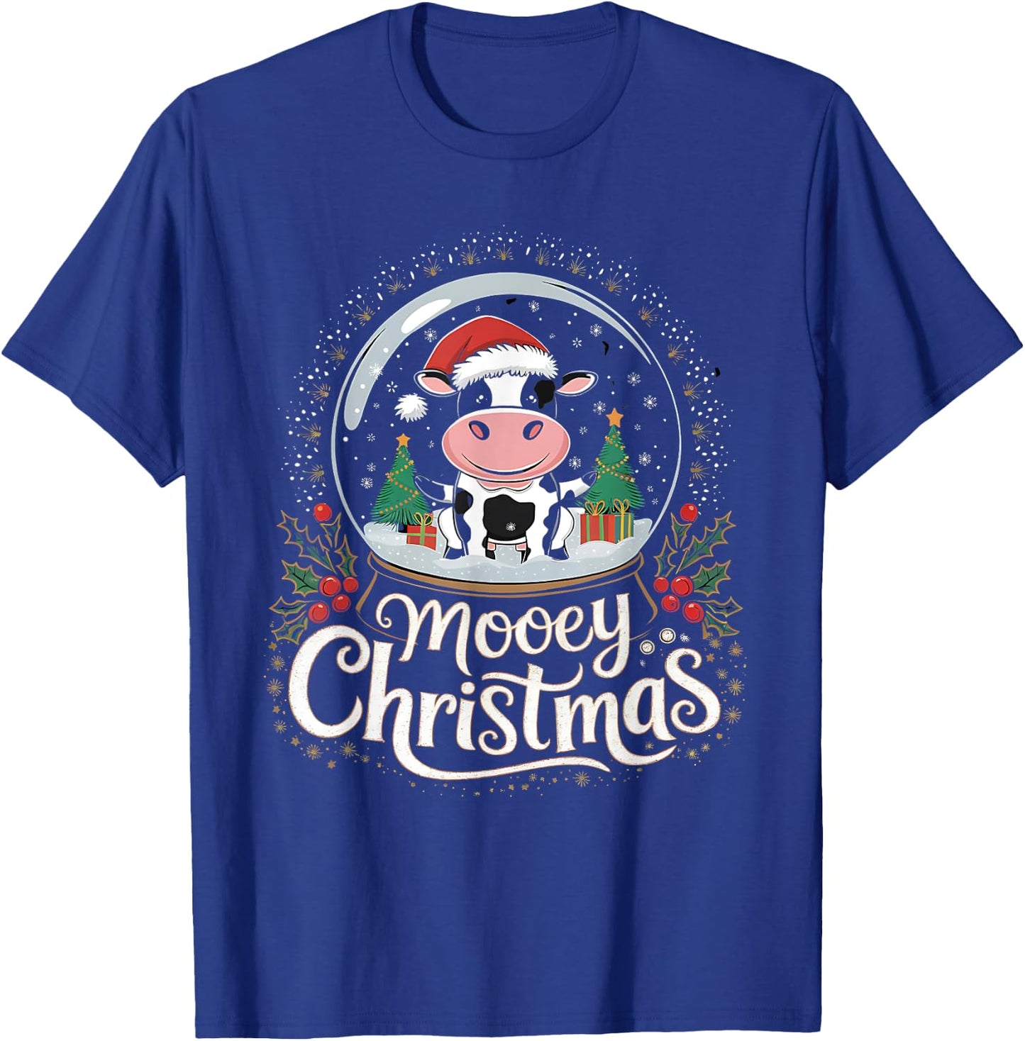 Mooey Christmas Cow Snow Globe Design | Festive Humor T-Shirt - T-Shirt | Royal